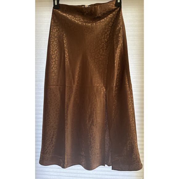 Blue Rain Francesca’s Brown Cheetah Silk Midi Skirt Xsmall Casual Career preppy - Picture 4 of 7